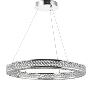 Benton 24.7" Round Integrated LED Crystal/Metal Pendant - JONATHAN Y